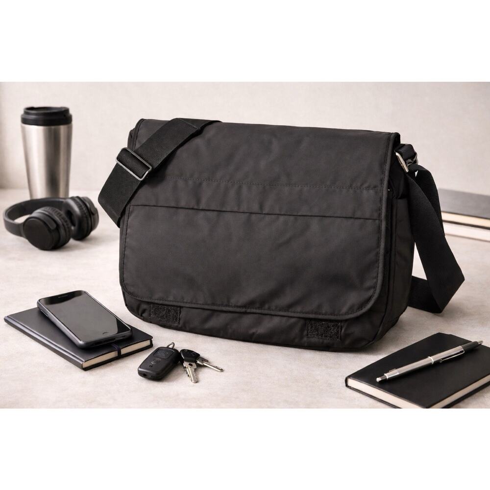 SB Messenger Bag Black Nylon Crossbody Work Laptop Shoulder Bag